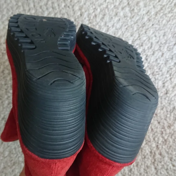 Fly London Shoes Yip Red Suede Wedge Heel Ankle Boots Size EU 37 US 6.5